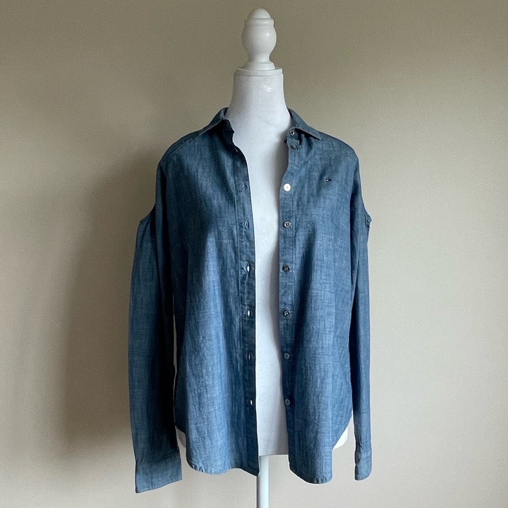 Tommy Hilfiger Long Sleeve Cold Shoulder Button Down Denim XS